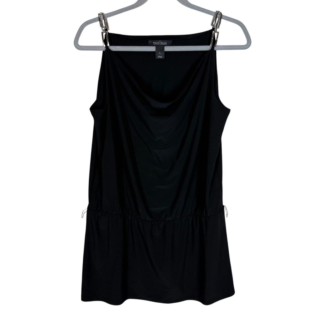 White‎ House Black Market Blouse Women L Black Metal Drawstring Waist Sleeveless